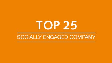 orange image with white writing that says top 25 socially engaged company