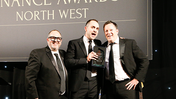 Tim Kowalski winning Lifetime Achievement Award at the 2018 Finance Awards North West