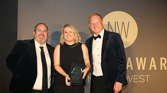 Tracey Mayall, Bibby Distribution winning Mentor of the Year at the Finance Awards North West 2018