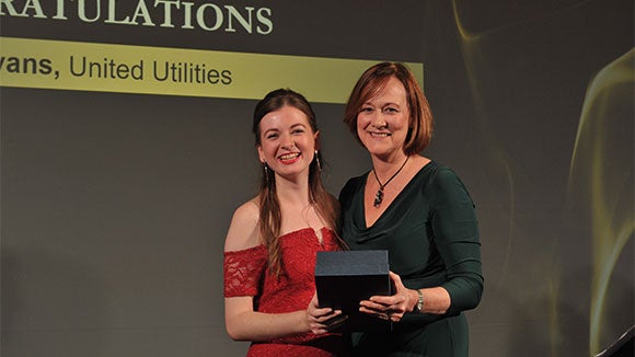 Hannah Evans, United Utilities winning Rising Star of the Year at the Finance Awards North West 2018