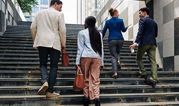 Group walking up stairs