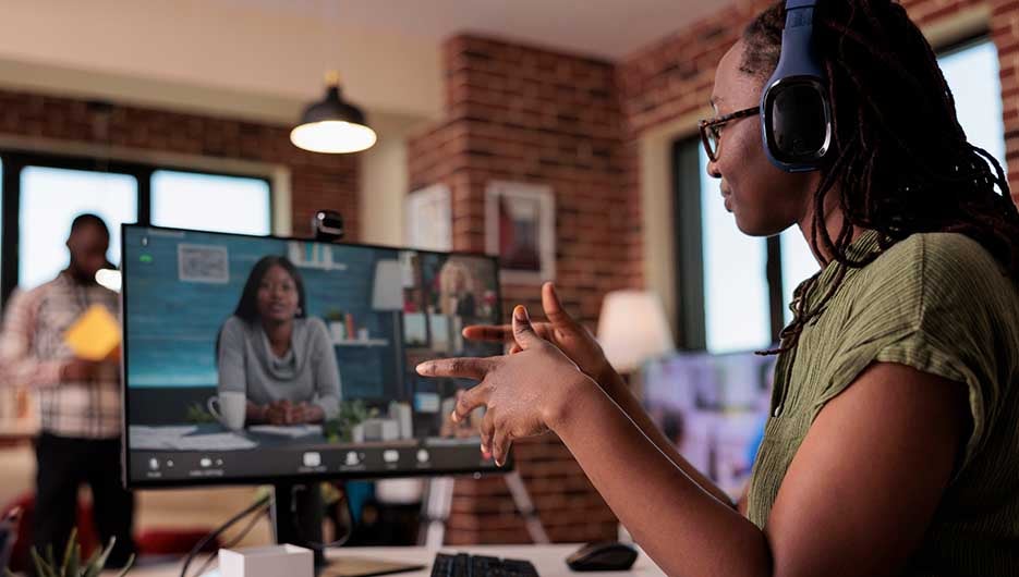 woman on a video call discussing public sector recruitment needs